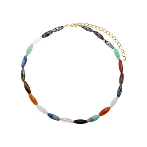 Multi-Color / 14IN Multi Colored Oval Rice Beaded Choker Necklace - Adina Eden's Jewels