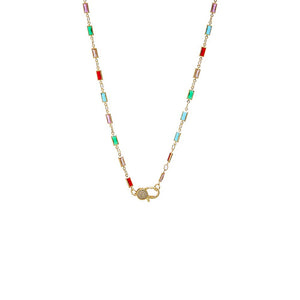 CZ Multicolor Baguette Lobster Clasp Chain Necklace
