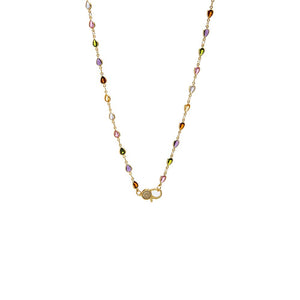 Colored CZ Pear Bezel Pave Clasp Chain Necklace