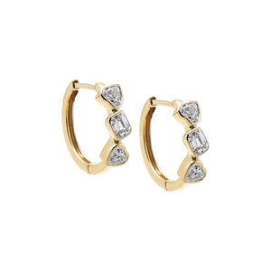 14K Gold Lab Grown Diamond Emerald Bezel Cluster Huggie Earring14K - Adina Eden's Jewels