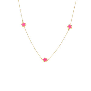 Neon Pink Kids Pink Enamel Mini Flower Embedded Necklace 14K - Adina Eden's Jewels