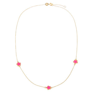  Kids Pink Enamel Mini Flower Embedded Necklace 14K - Adina Eden's Jewels