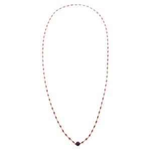 Ruby Red / 36IN Pave Disco Ball Oval Bezel Station Link Chain Necklace - Adina Eden's Jewels