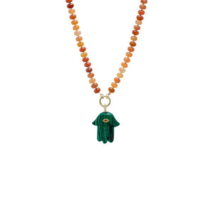 Malachite Colored Hamsa Evil Eye Pendant Beaded Clicker Necklace - Adina Eden's Jewels