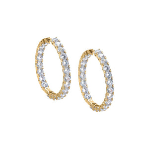 Gold / 35MM / 4MM CZ Fancy In & Out Hoop Earring - Adina Eden's Jewels