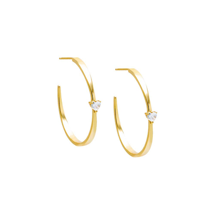 Gold / Medium CZ Heart Open Hoop Earring - Adina Eden's Jewels
