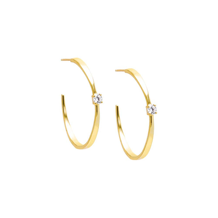 Gold / Small CZ Solitaire Open Hoop Earring - Adina Eden's Jewels