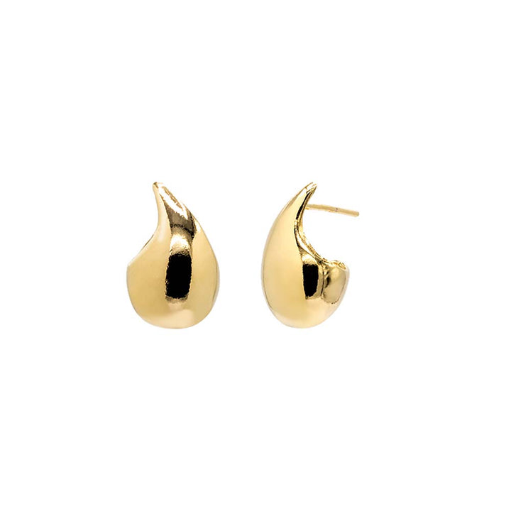 Gold / 14MM Solid Curved Teardrop Hoop Earring - Adina Eden's Jewels