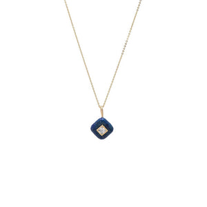 Lapis CZ Square Bezeled Natural Stone Pendant Necklace - Adina Eden's Jewels