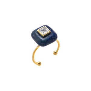 Lapis CZ Square Bezeled Natural Stone Ring - Adina Eden's Jewels