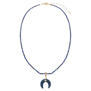Lapis Lapis Beaded Horn Crescent Moon Pendant Necklace - Adina Eden's Jewels