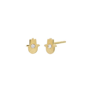 14K Gold / Pair Diamond Mini Hamsa Stud Earring 14K - Adina Eden's Jewels