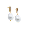 Gold Pave Bar X Dangling Baroque Pearl Stud Earring - Adina Eden's Jewels