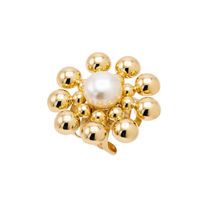 Gold Beaded Ball X Pearl Ring - Adina Eden's Jewels