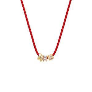 Gold Red Cord Multi Rondelle Charms Necklace - Adina Eden's Jewels