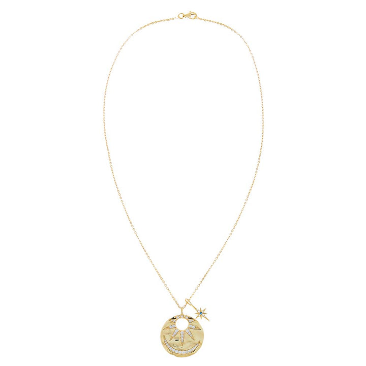 Gold Pavé Sun & Moon Disc Necklace - Adina Eden's Jewels
