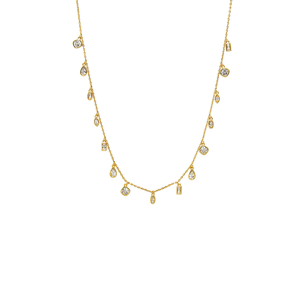 Gold Multi CZ Shape Bezel Shaker Necklace - Adina Eden's Jewels