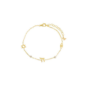 Gold Jewish CZ Bezel Charm Bracelet - Adina Eden's Jewels