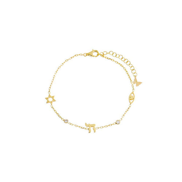 Gold Jewish CZ Bezel Charm Bracelet - Adina Eden's Jewels