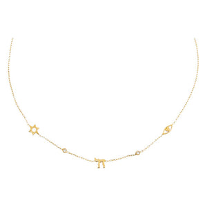 Gold Jewish CZ Bezel Charm Necklace - Adina Eden's Jewels