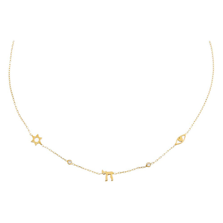 Gold Jewish CZ Bezel Charm Necklace - Adina Eden's Jewels