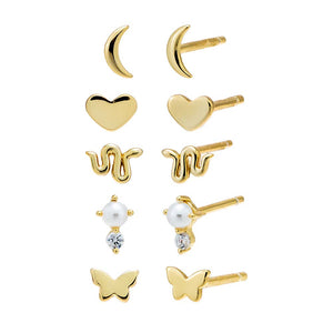 Gold / Combo Solid Fun Studs Earring Combo Set - Adina Eden's Jewels