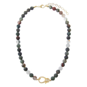 Multi-Color Bloodstone Natural Stone Pave Lobster Clasp Necklace - Adina Eden's Jewels