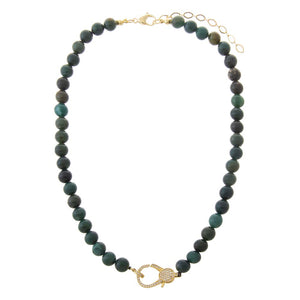 Dark Green Dark Forest Moss Green Natural Stone Pave Lobster Clasp Necklace - Adina Eden's Jewels