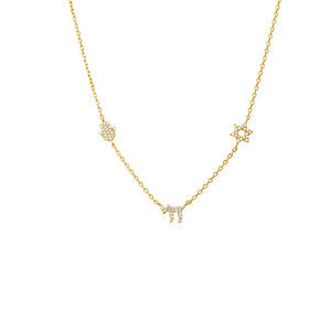 Gold Jewish Pave Charms Necklace - Adina Eden's Jewels