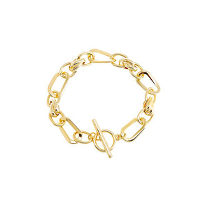and Lovely 14K Gold or Silver Plated Bold Chain Link Bracelet - Oval Link Stretch Bracelet for Women