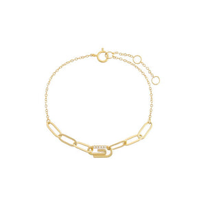 Gold Pavé Safety Pin Paperclip Bracelet - Adina Eden's Jewels