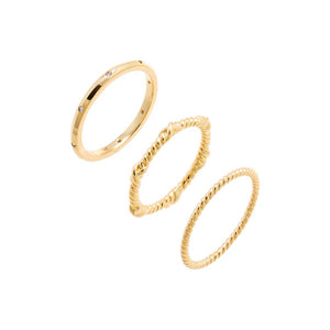 Gold / 6 CZ Triple Row Twisted Cable Ring - Adina Eden's Jewels