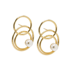 Gold Solid Multi Loop Pearl Drop Stud Earring - Adina Eden's Jewels