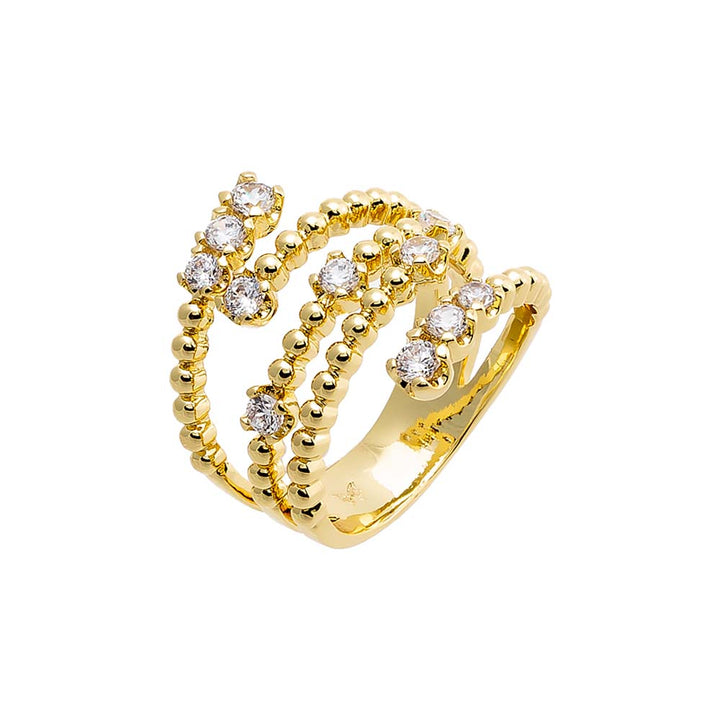 Gold / 7 CZ Multi Row Open Beaded Ring - Adina Eden's Jewels