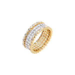 Gold / 6 CZ Diamond-Cut Beaded Bezel Wide Band - Adina Eden's Jewels