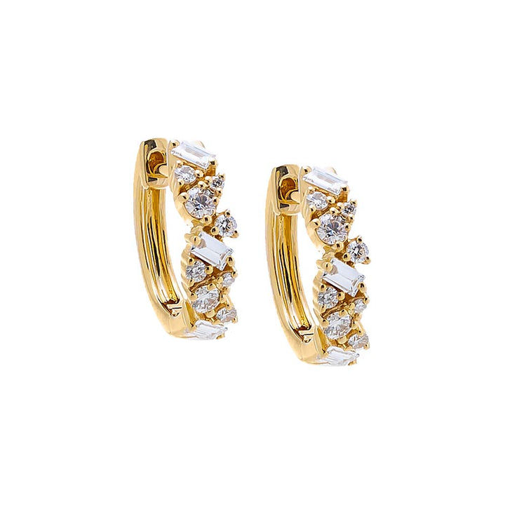 14K Gold Diamond Multi Shape Huggie Earring 14K - Adina Eden's Jewels