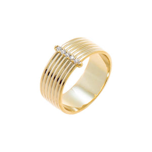 Gold / 6 CZ Multi-Row Ribbed Wide Band - Adina Eden's Jewels