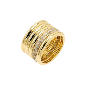 Gold / 8 Solid/Pave Multi Row Ring - Adina Eden's Jewels