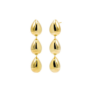 Gold Solid Triple Puffy Teardrop Drop Stud Earring - Adina Eden's Jewels