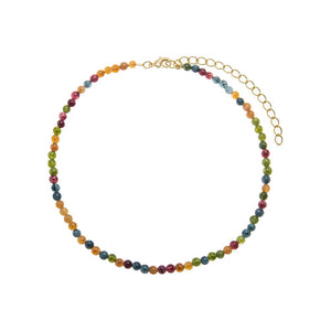 Multi-Color / 4MM Tourmaline Quartz Natural Stone Beaded Chain Choker - Adina Eden's Jewels