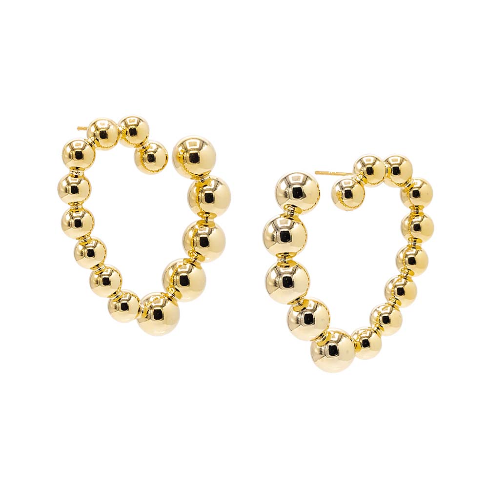 Gold Beaded Open Heart On the Ear Stud Earring - Adina Eden's Jewels
