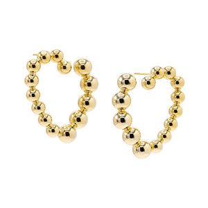 Gold Gold Filled Beaded Open Heart On the Ear Stud Earring - Adina Eden's Jewels