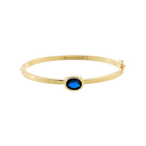 Sapphire Blue Colored Oval Shape Bezel Bangle - Adina Eden's Jewels