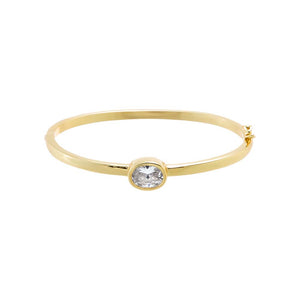 Gold Colored Oval Shape Bezel Bangle - Adina Eden's Jewels