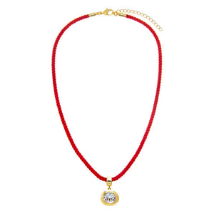 Colored CZ Oval Bezel Pendant & Twisted Cotton Rope Necklace