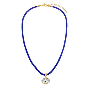 CZ Oval Bezel Charm & Colored Twisted Cotton Rope Necklace