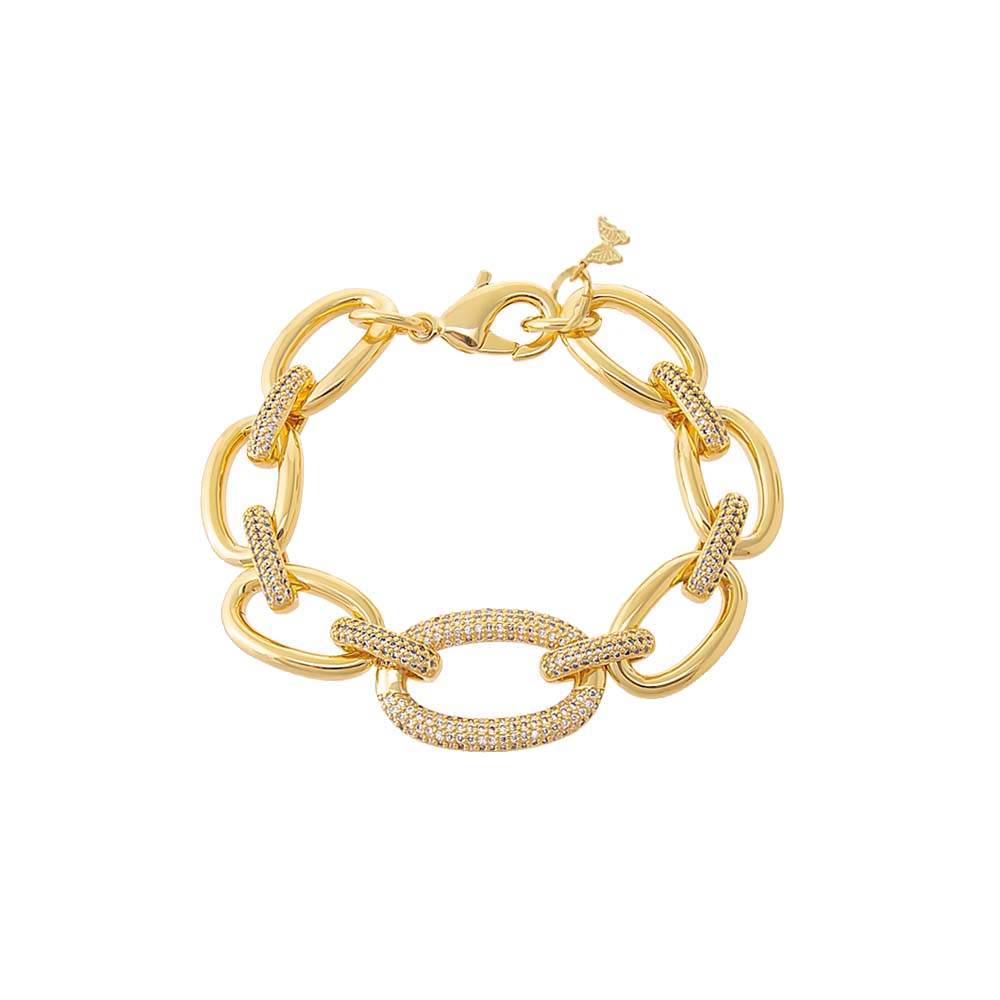 Gold Pavé Statement Oval Shape Bracelet - Adina Eden's Jewels
