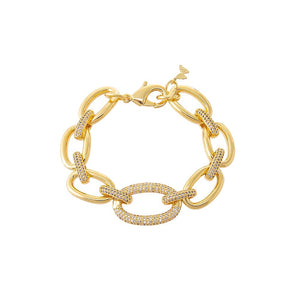Gold Pavé Statement Oval Shape Bracelet - Adina Eden's Jewels