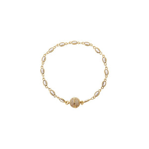 Gold Pave Disco Ball Oval Bezel Station Link Chain Bracelet - Adina Eden's Jewels