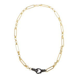 Two-Tone / 18IN Pave Black Carabine Clasp Paperclip Link Necklace - Adina Eden's Jewels